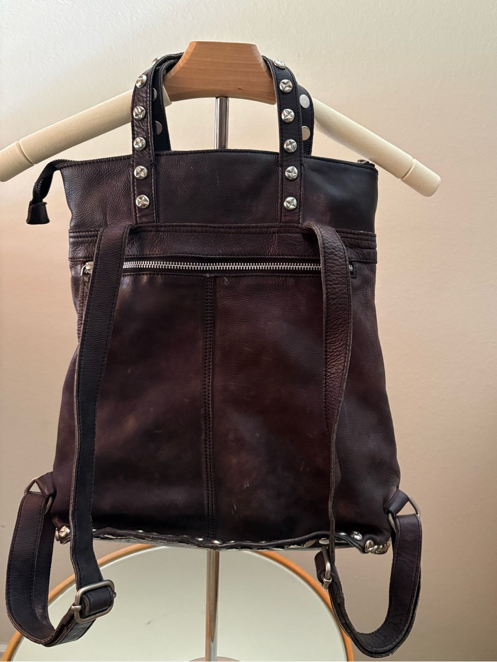 🖤 Free People - Distressed Leather Studded Backpack | Naturally Aged Patina